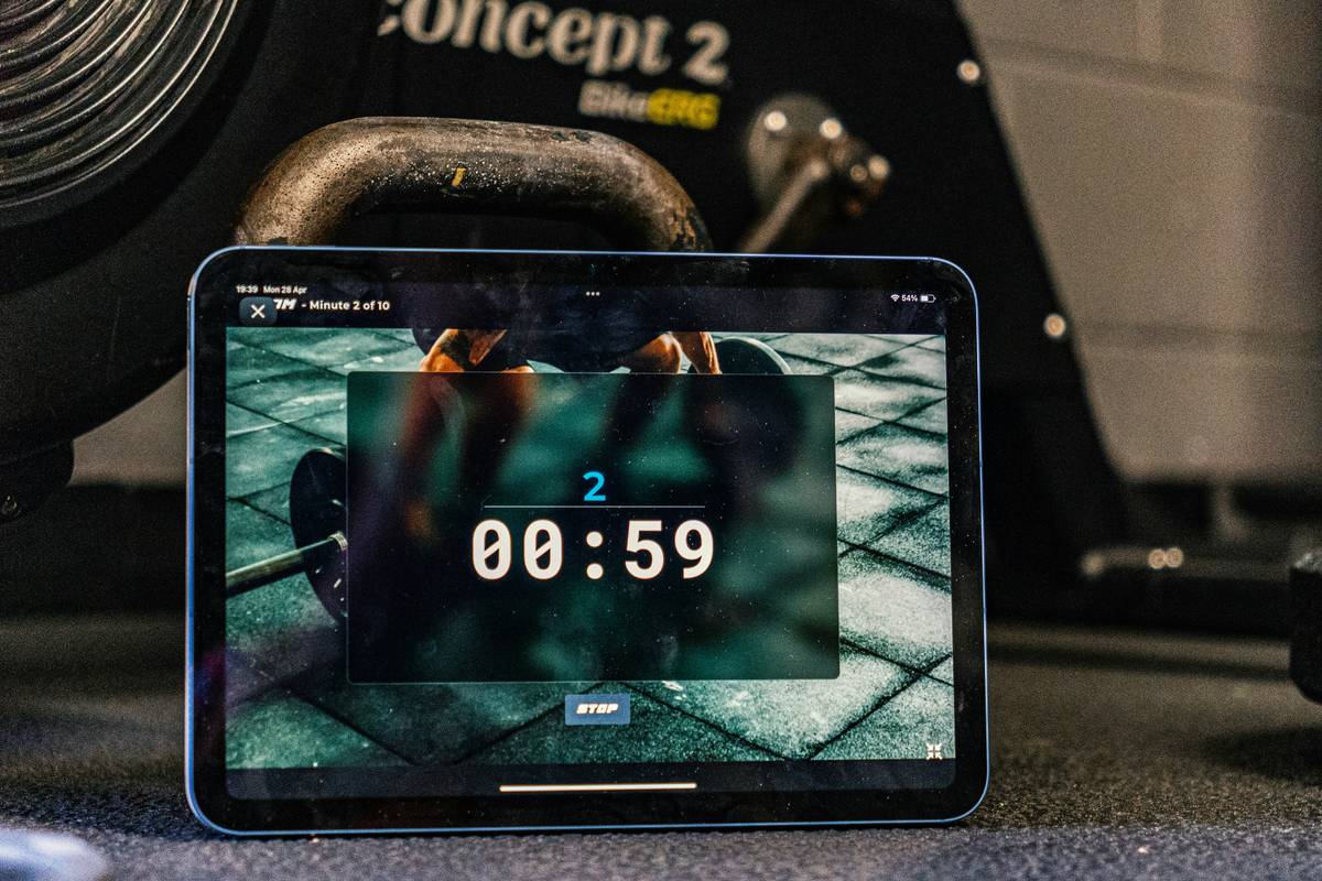 Smart clock fitness goals setup showing alarm synced with morning stretch routine